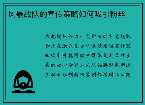 风暴战队的宣传策略如何吸引粉丝